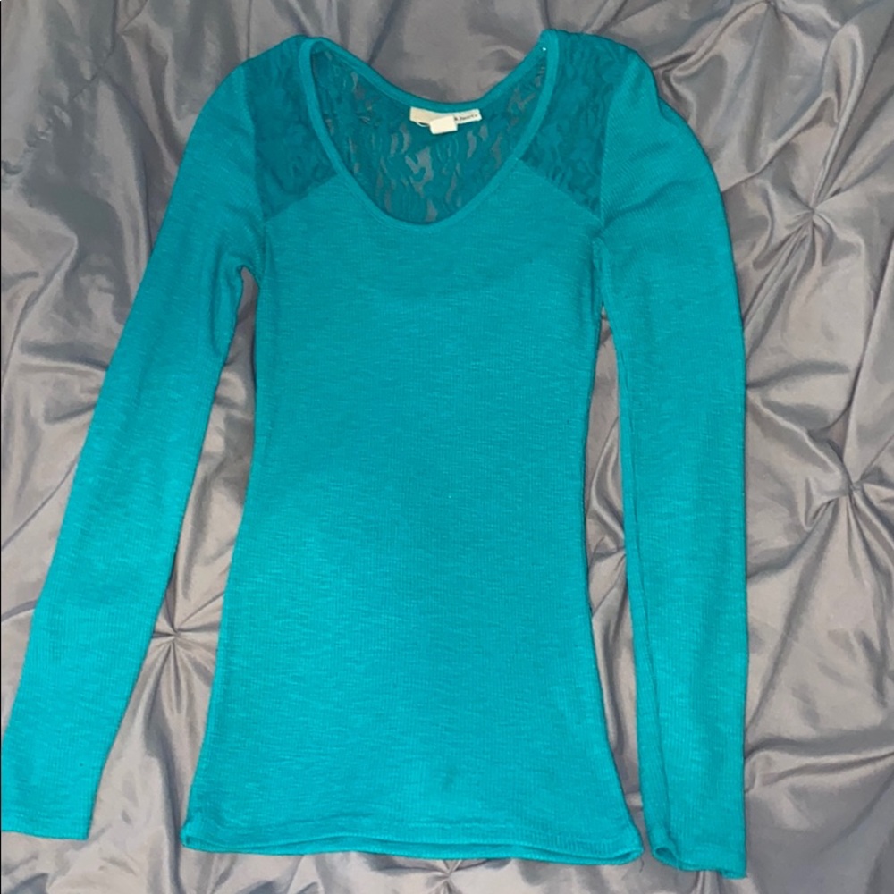 Teal Derek Heart Long Sleeve Stretchy Top